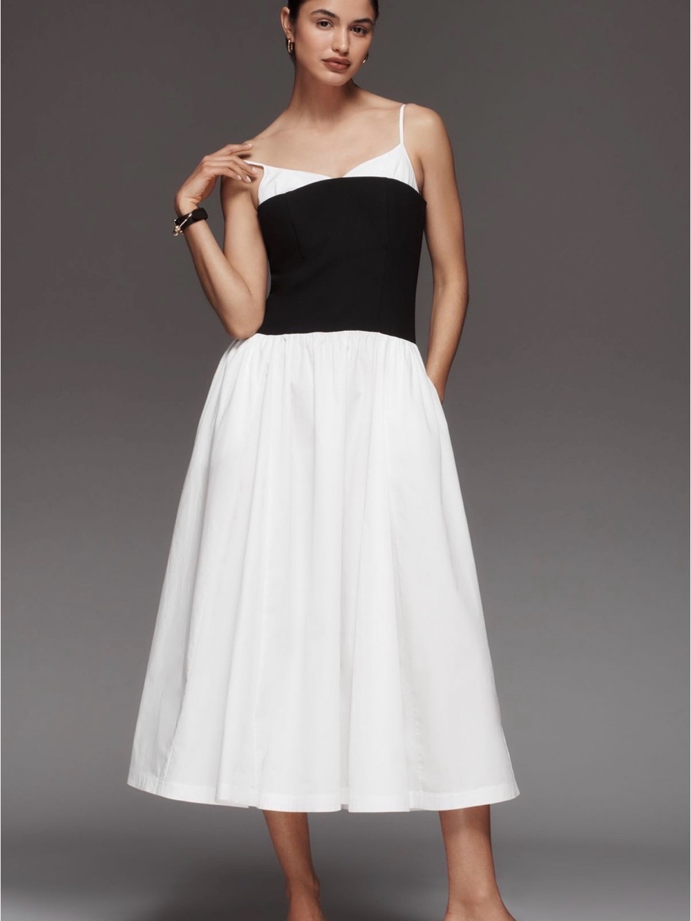 Anthropologie Classic Black & White Spaghetti-Strap Midi Dress - Picture 4 of 4